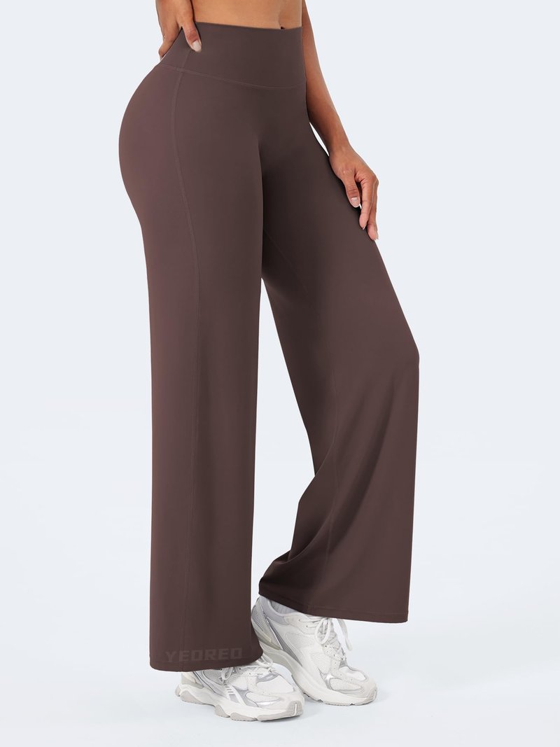 YEOREO Workout Leggings Womens No Front Seam Straight Leggings 29" High Waist Buttery Eddiy Gym Yoga Pants Plum Brown M