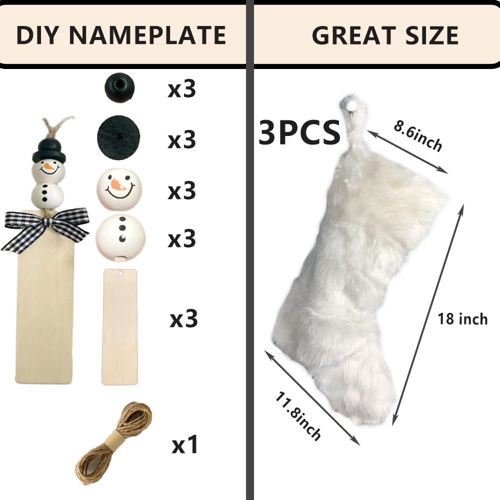 AOGU 3 Pack 18 Inch Snowy White Christmas Stockings Faux Fur Xmas Christmas Stockings Hanging Ornaments Candy Gift Bags for Christmas Decorations