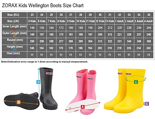 Zorax - UK5 Adult - EU36 - Black Girls Boys Waterproof Non-Slip Kids Motorbike Rain Boots Kids Rain Shoes Wellies Unisex Children Wellington Boots