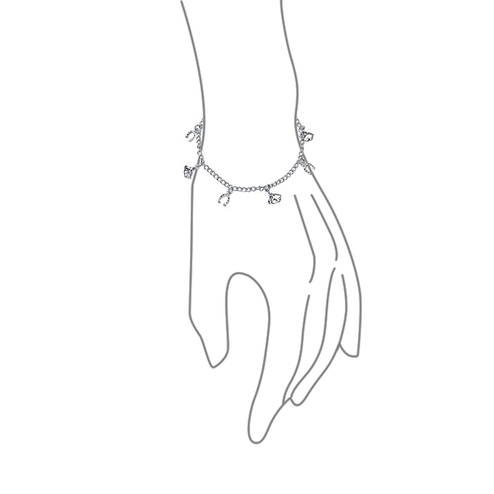Bling Jewelry Good Luck Multi Horseshoe Horses Dangling Charm Bracelet For Women Graduation Gift Cubic Zirconia Pave CZ .925 Sterling Silver