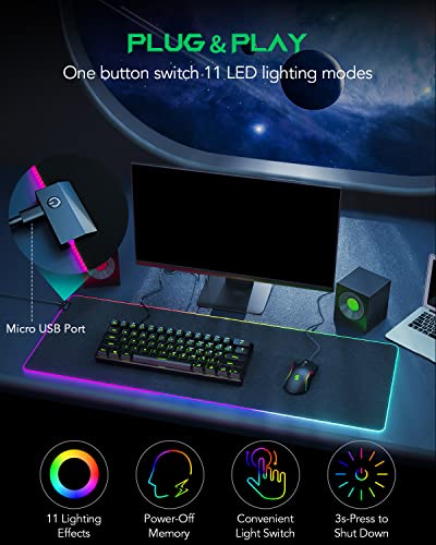Black Shark RGB Mouse Pad 35.4"x15.75"x0.15" Extended Desk Mat with Smooth Surface and 11 Lighting Effects, Desk Pad with Anti-Fray Stitched Edges and Non-Slip Rubber Base, Gaming Mouse Pad Manta P7
