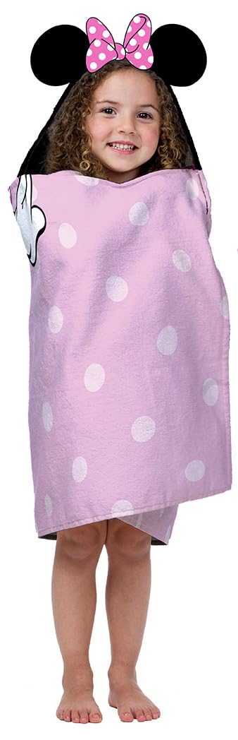 Jay Franco Disney Minnie Mouse Hooded Bath Towel- Measures 22 x 51 Inches - Soft & Cozy Kids Cotton Pool/Beach Towel