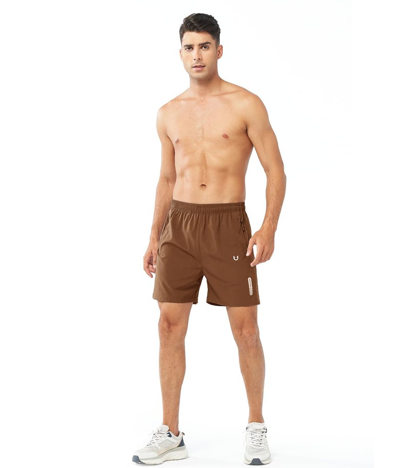 NORTHYARD Men's Athletic Running Shorts Gym Workout 7"/9"/5" Quick Dry Lightweight Sports Basketball Tennis 3 Zipper Pockets BROWN-5inch S