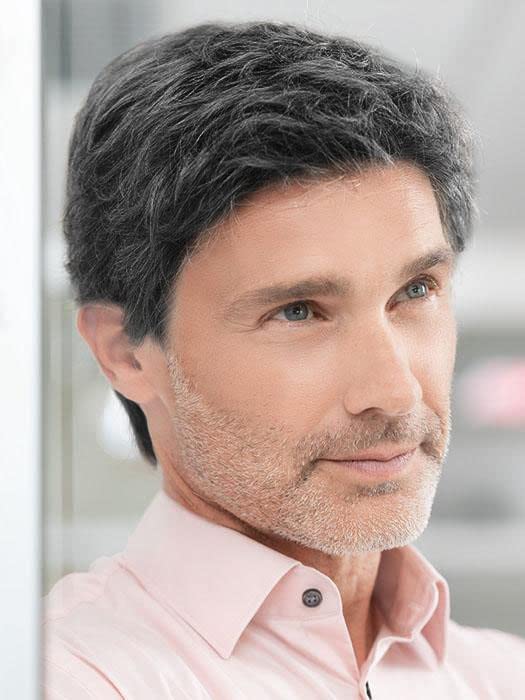 Sallcks Mens Short Black Grey Wig Natural Layered Costume Halloween Wigs Synthetic Heat Resistant Hair Replacement Wigs for Male Guys (Black Mixed Grey)