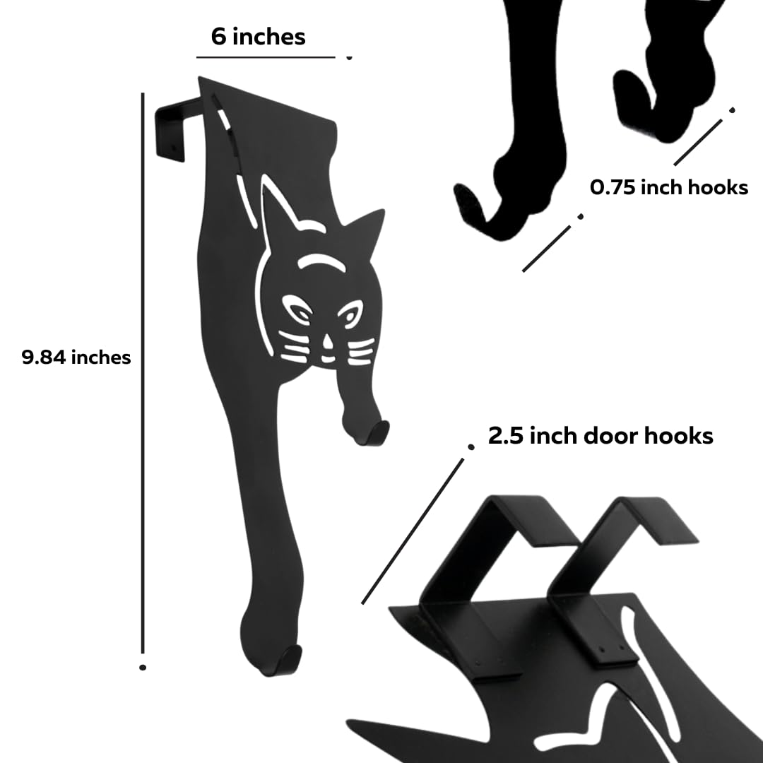 Evelots Cat Over The Door Hooks for Hanging - Black - Over The Door Organizer - Strong Metal Hooks