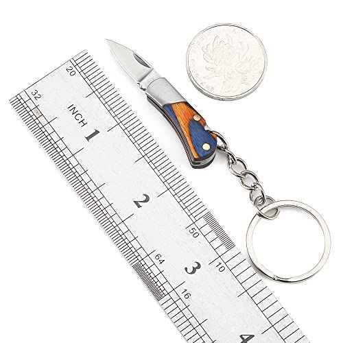 Luvbestaken 2PCS Small Pocket Knife, Mini Keychain Knife, EDC Stainless Steel Knife, Colorful Wood Handle Folding Knife, Blade length 1.5 inch, with Aluminum Gift Box 1