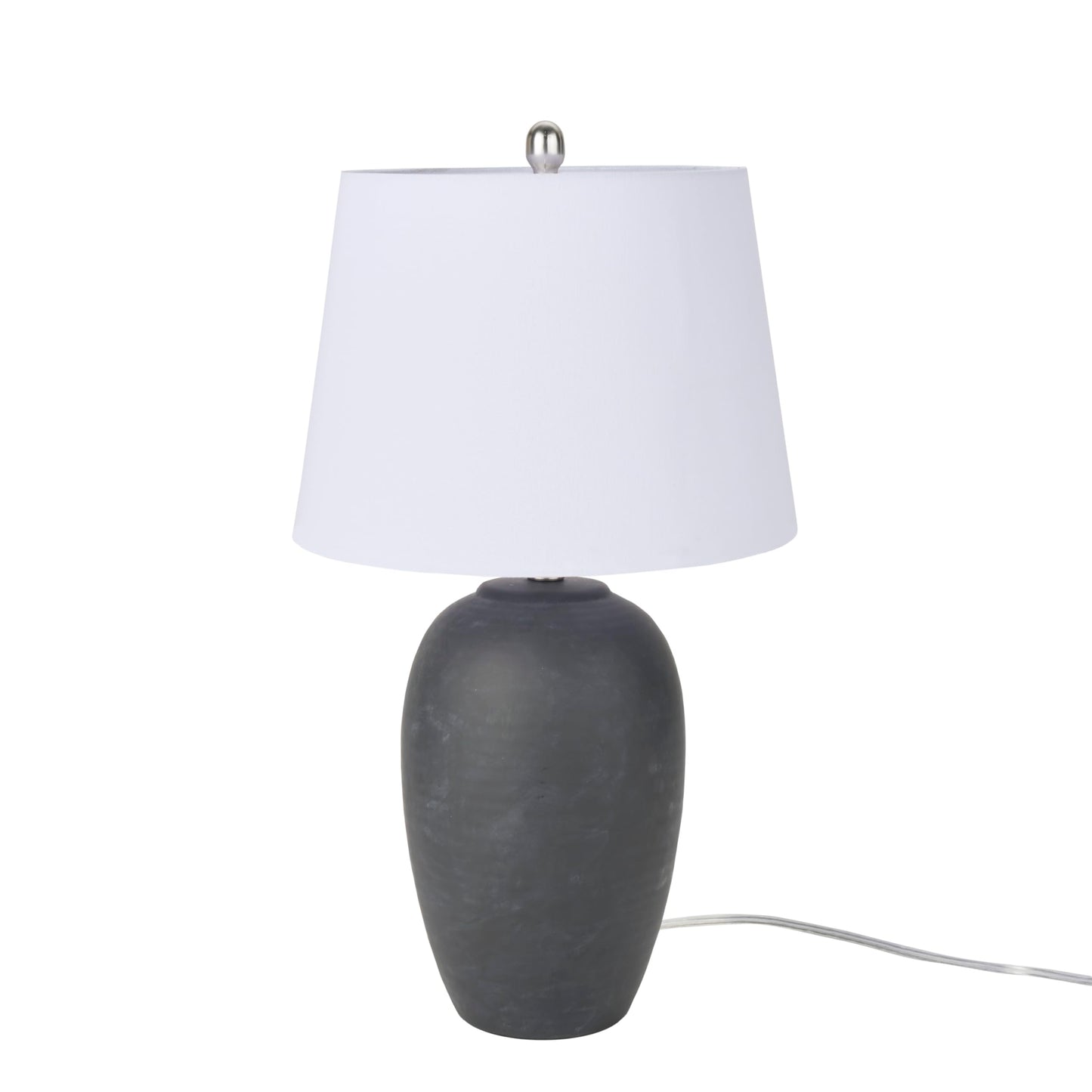 Nourison Home 23" Black Vintage Distressed Ceramic Pot Table Lamp for Bedroom, Living Room, End Table, with White Tapered Drum Shade