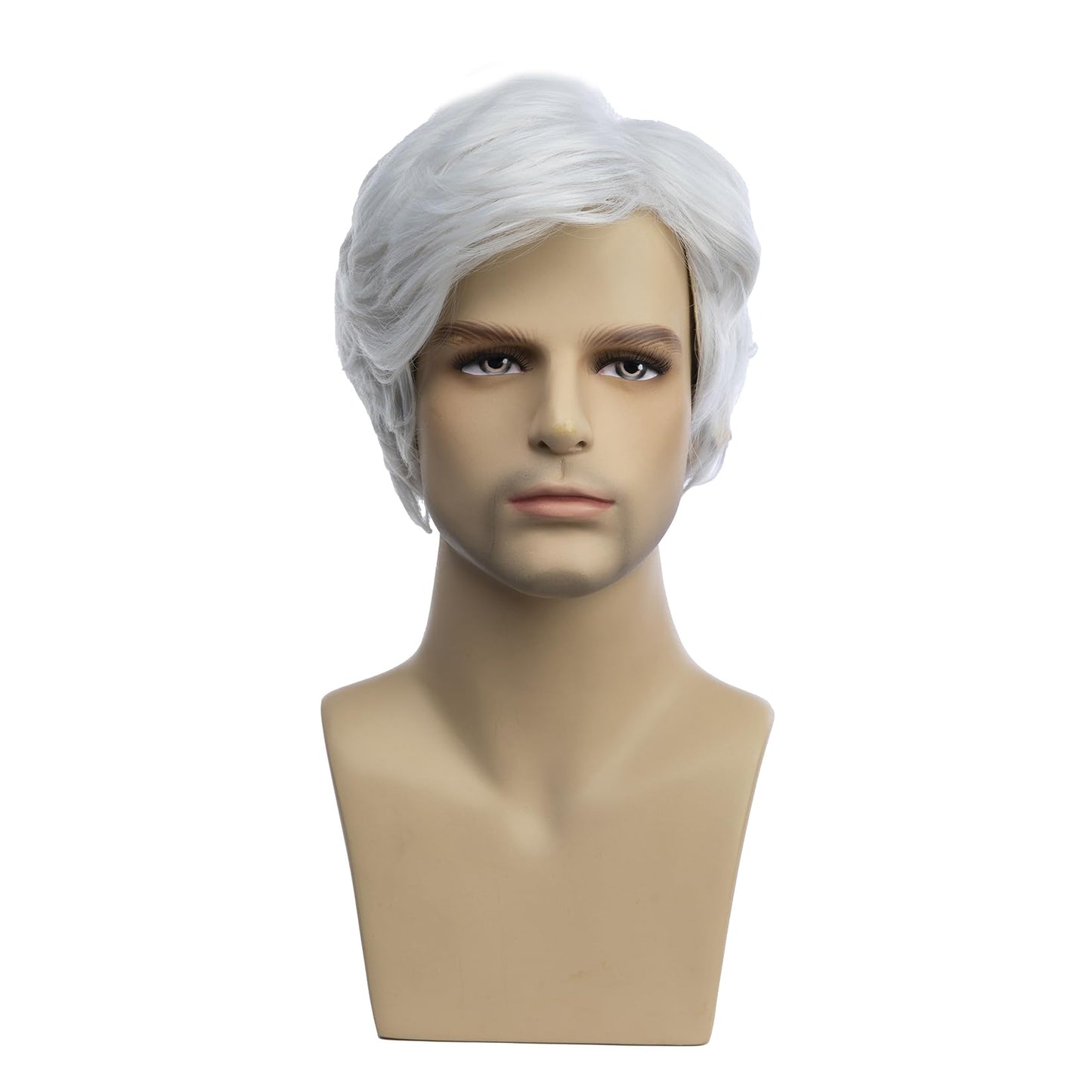 Baruisi Men Wigs Short White Wig Synthetic Heat Resistant Natural Halloween Cosplay Hair Wig