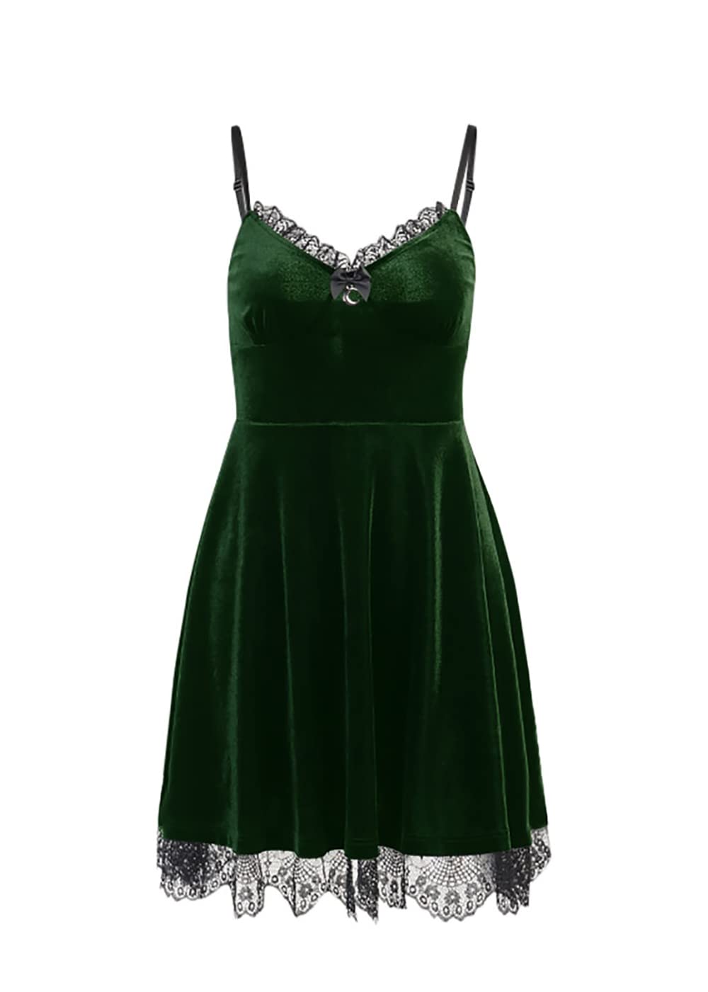 Summer Gothic Dress Women Sexy Lace Velvet Retro Harajuku High Waist Green Dresses