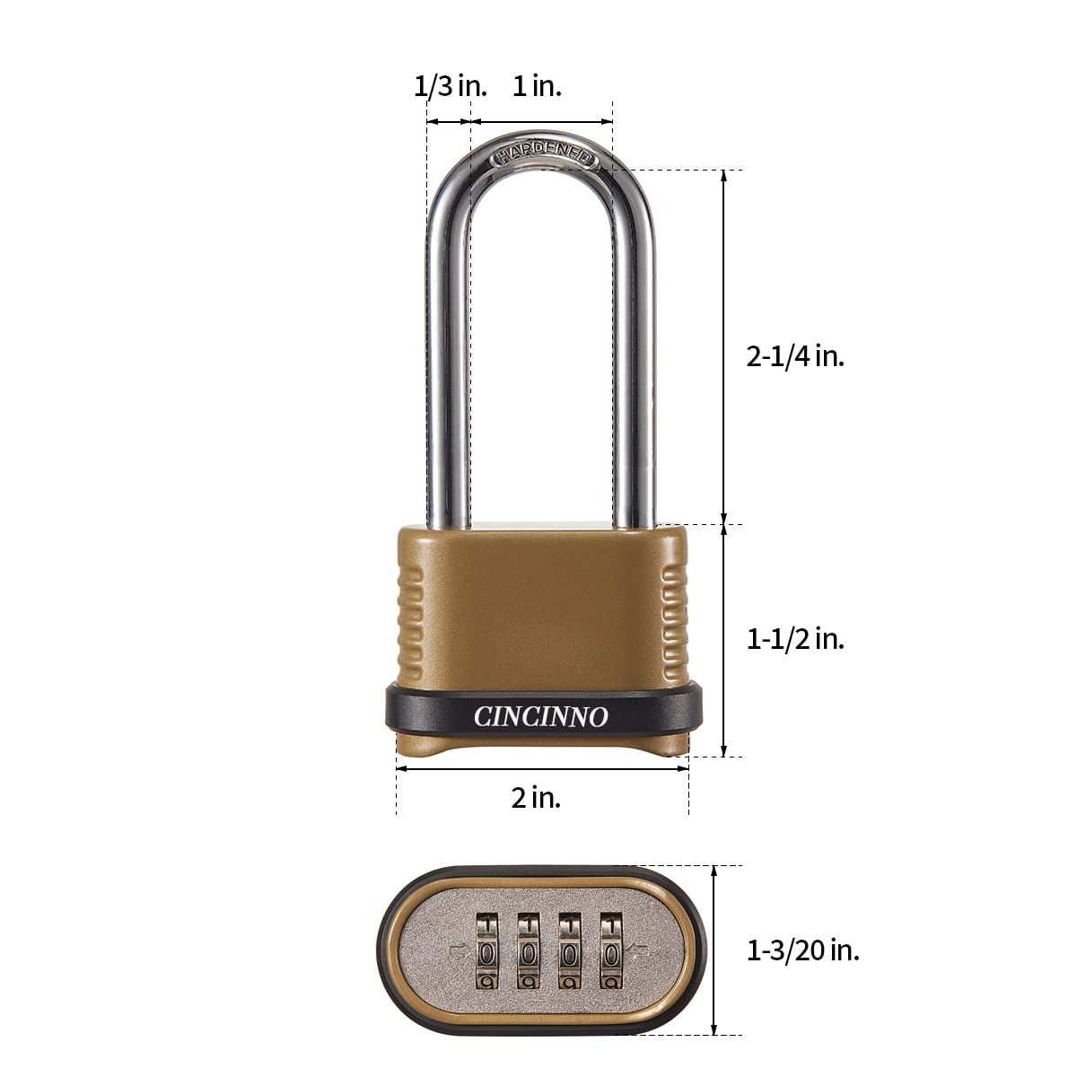 CINCINNO 4 Digit Combination Lock, Heavy Duty Combo Padlock with Long Shackle for Outdoor Use,Sheds, Locker, Storage Unit, Gym and Gate
