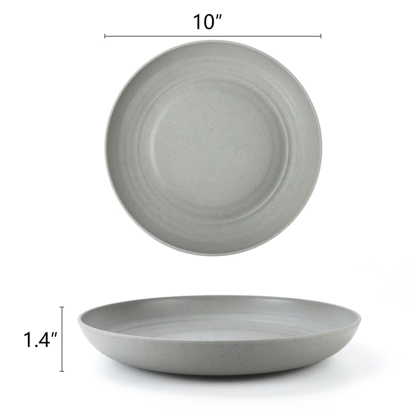 Homienly Deep Dinnerware Set of 12 - Alternative to Plastic, Microwave & Dishwasher Safe Wheat Straw Plates for Kitchen - Unbreakable Kids Plates (Grey, 10 inch)