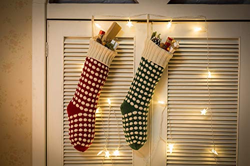 Guojanfon Christmas Stockings ,18" Unique Burgundy and Green Knit Christmas Stockings Dots Style (Length 18",Pack 2)