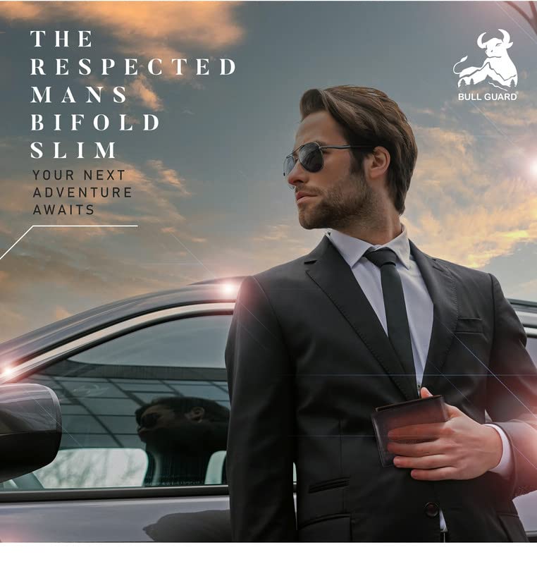 BULL GUARD Rfid Leather Wallet | The Respected Gentlemans Bifold Slim for Men | Travel Secure RFID Blocking | Mens Full Grain Leather Wallet with Removable ID Credit Card Holder