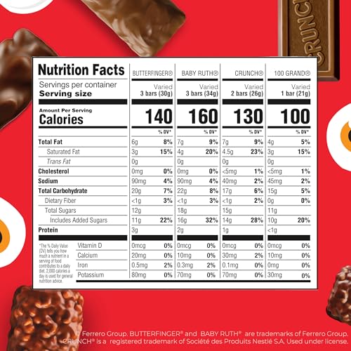Butterfinger, CRUNCH, Baby Ruth, 100 Grand Minis, Assorted Candy Bars, Great for Sharing, Bulk 135 Count Pack, 55.3 oz