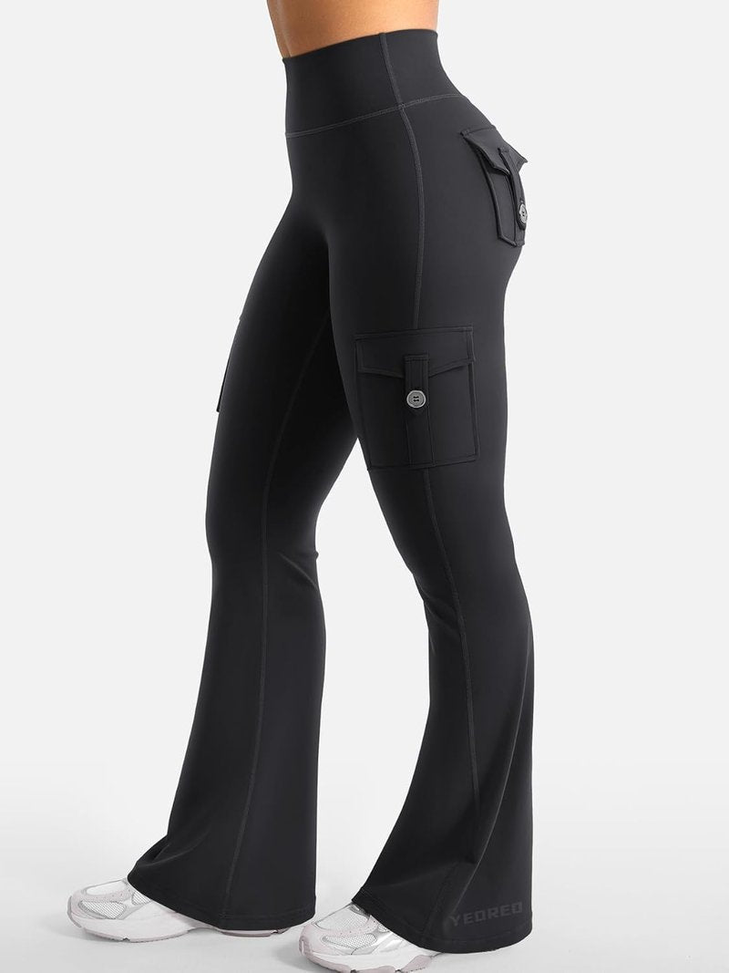 CoreFlex Women's High-Waisted Flare Leggings - Scrunch Design with Pockets | Gym & Yoga Wear