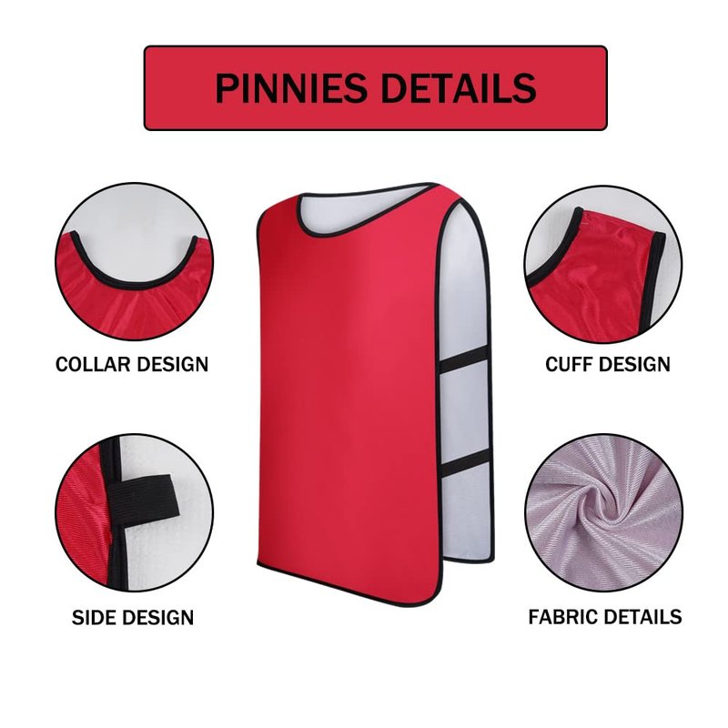 Saaifuu 12 Pack Reversible Numbered Pinnies, Double Sided Scrimmage Vest,Team Practice Jerseys for Kids and Adult(White/Red, XL)