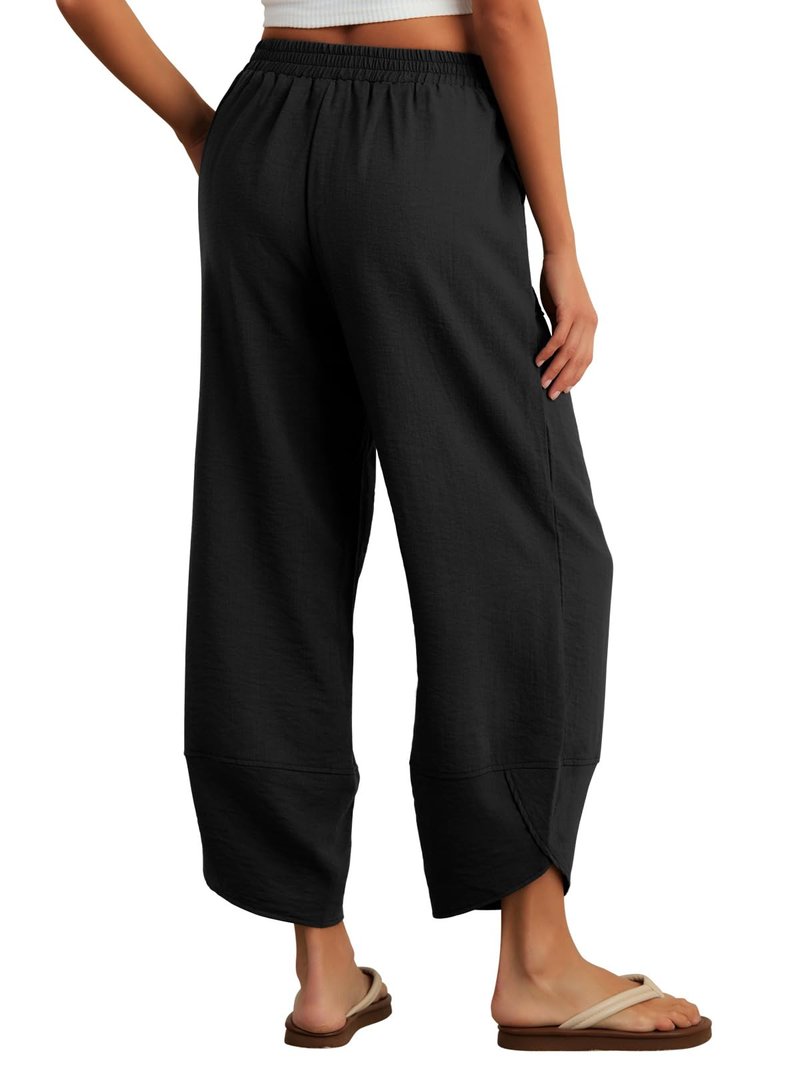 Feiersi Womens Baggy Wide Leg Pants Elastic Waisted Casual Palazzo Harem Pants Summer Beach Trousers