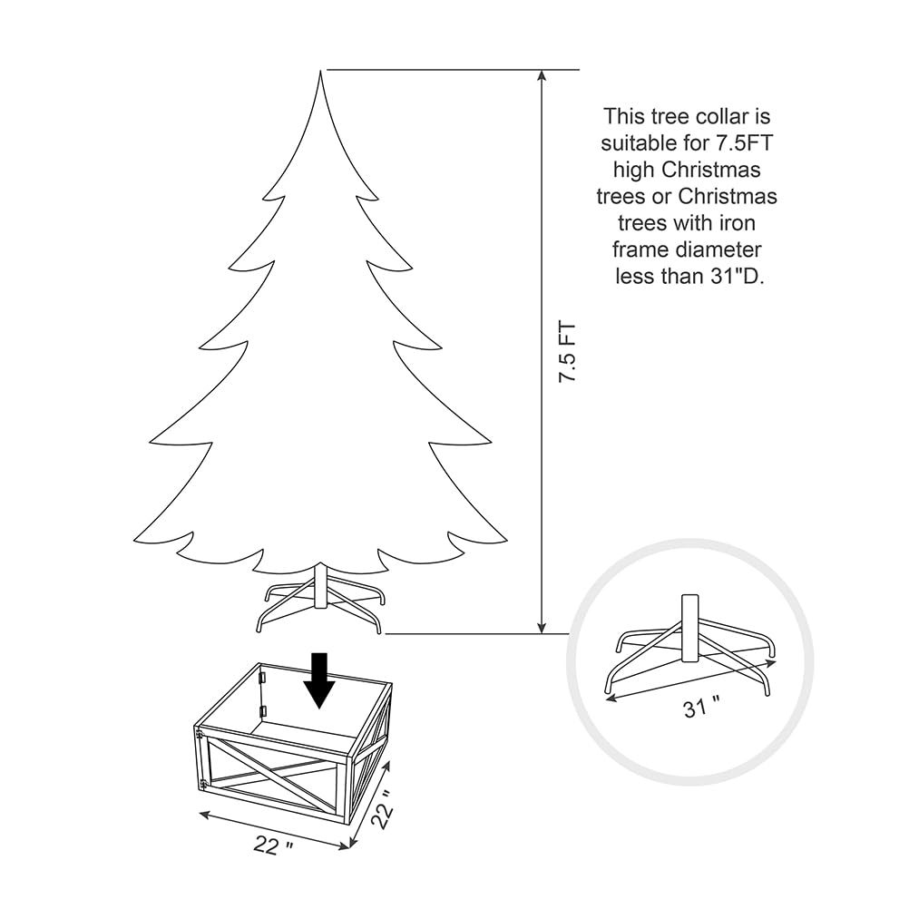 Glitzhome Christmas Tree Collar, Christmas Tree Base Cover, 22" L Washed White Wooden Tree Collars for Artificial Trees Decorative Tree Stand Cover Christmas Tree Skirt Collar