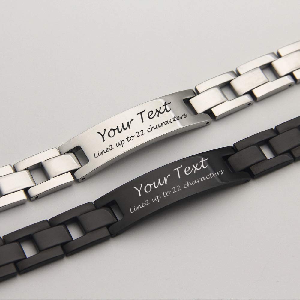 howson london Personalised Men's Magnetic Bracelet Name Engraved Bracelet with Gift Box Titanium Steel Magnet Wristband for Daddy Gifts for Christmas (Silver)