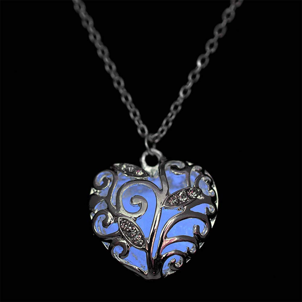 Aimimier Luminous Heart Necklace Halloween Fluorescent Stone Necklace Glow in The Dark Accessories for Women (Purple)