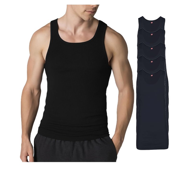 Hanes Men’s Tall 100% Cotton Ribbed Tank Tagless Undershirts, Multipack