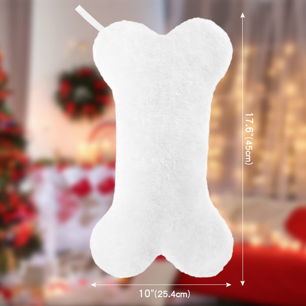 Waarms 3 Pack Snowy White Plush Dog Christmas Stockings, Bone Shape Faux Fur, Large Personalized Hanging Christmas Stockings for Dogs Pets Xmas Holiday Decoration