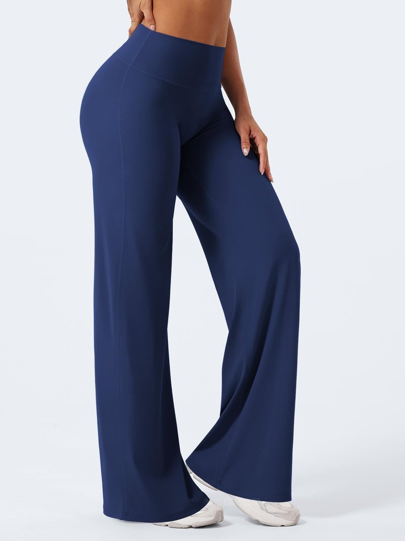 YEOREO Workout Leggings Womens No Front Seam Straight Leggings 33" Thin Fleece High Waist Buttery Eddiy Gym Yoga Pants Navy Blue L