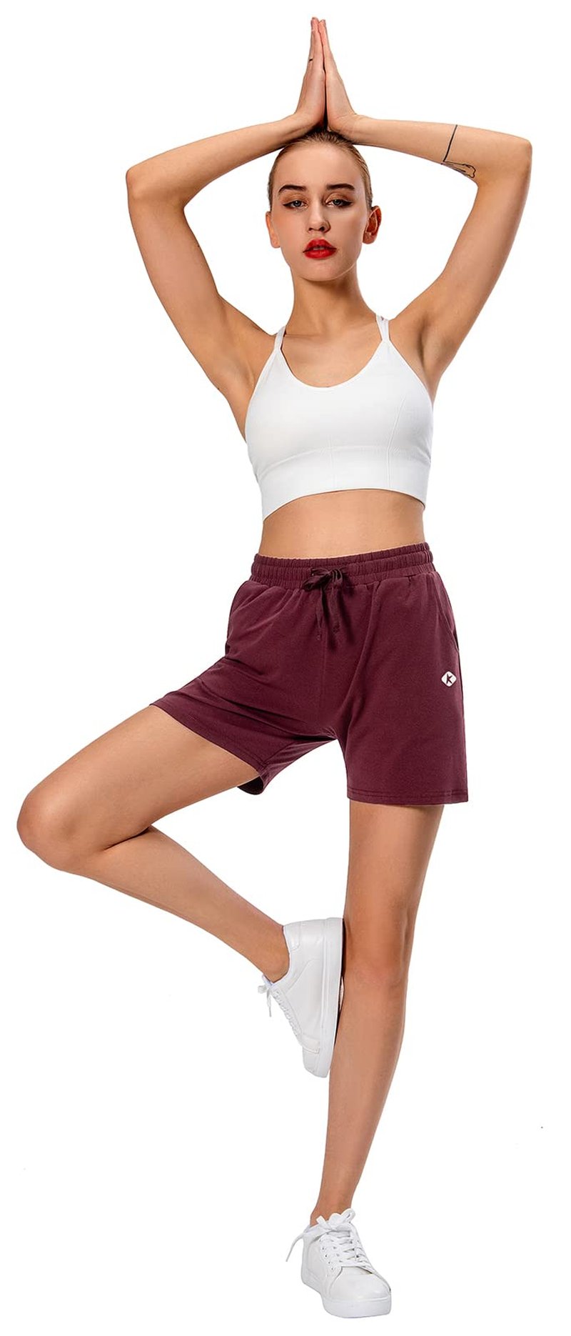 Ksmien Women's Knit Cotton Bermuda Shorts with Deep Pockets for Women Lounge Walking Running Athletic Burgundy