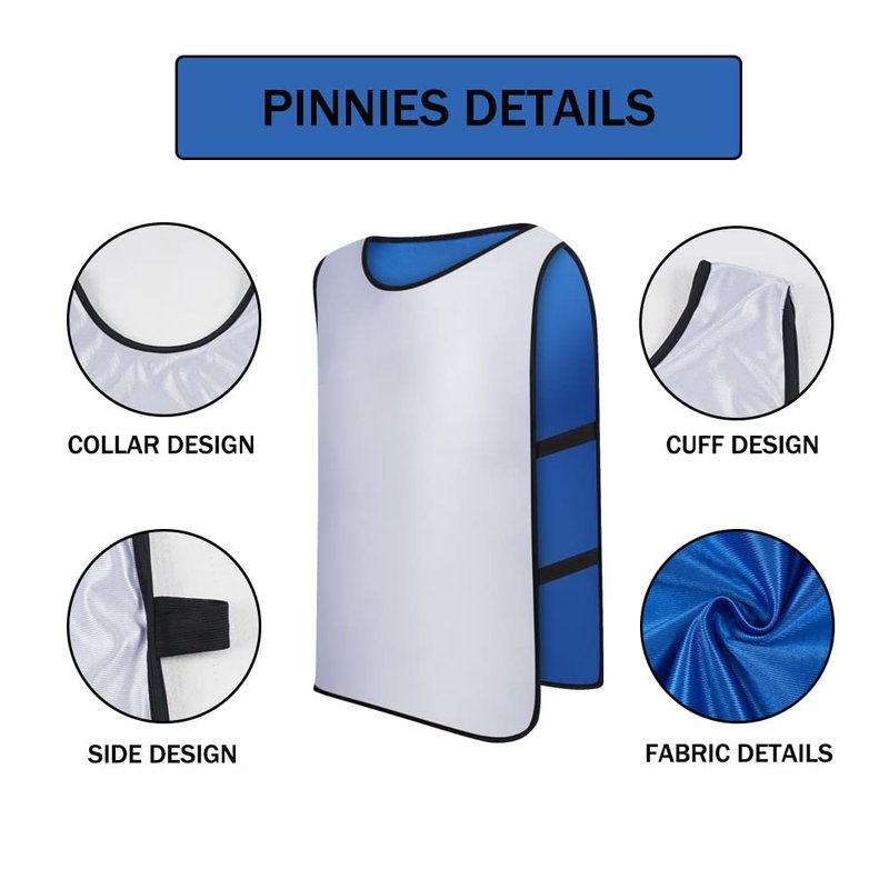 Saaifuu 12 Pack Reversible Numbered Pinnies, Double Sided Scrimmage Vest,Team Practice Jerseys for Kids and Adult(White/Dark Blue, L)