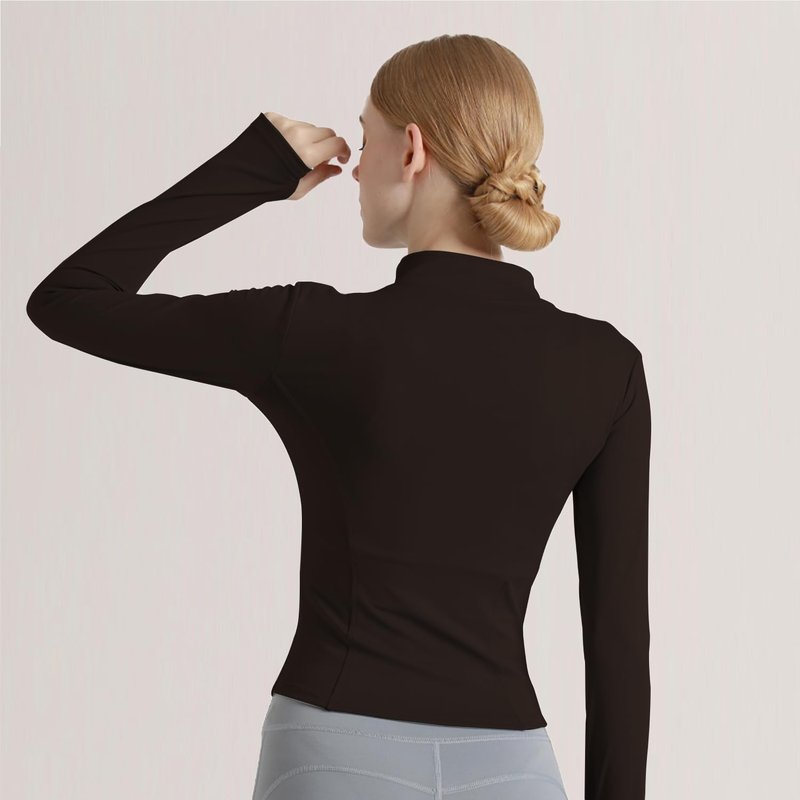 Ncvtang Women's Cropped Lightweight Stretchy Running Track Jackets Full Zip Slim Fit Athletic Tops with Thumb Holes(Coffee,XS)