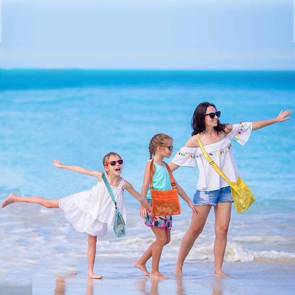 MUYIZI Mesh Beach Bag for Shells Collecting 3 Pack,Shell Bags for Beach, Beach Shell Bag for Kids, Sea Shell Bags for Picking Up Shells, Sand Toys Swimming Accessories for Boys and Girls
