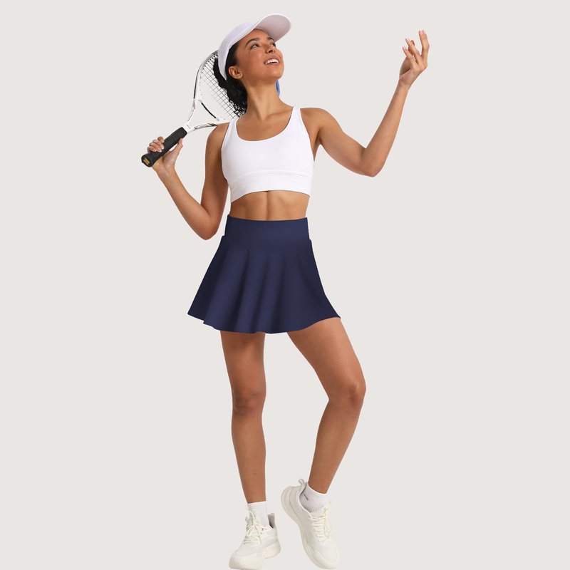 CHALLMOT Women's Tennis Skirts High Waisted Tummy Control Pleated Athletic Golf Skorts Skirts for Running with 4 Pockets Navy L
