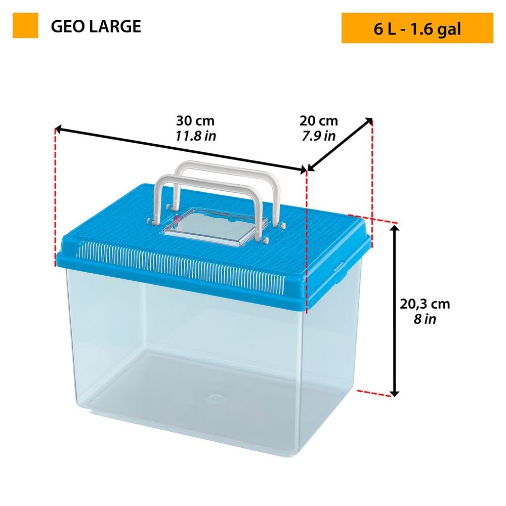 Ferplast Plastic Fish Aquarium GEO Large Aquarium Tank 6 Container for Small Animals Terrarium Insects Turtles, Sturdy Plastic, Ventilation Grills, Handle for Easy Transport, 30 x 20 x h 20,3 cm Blue