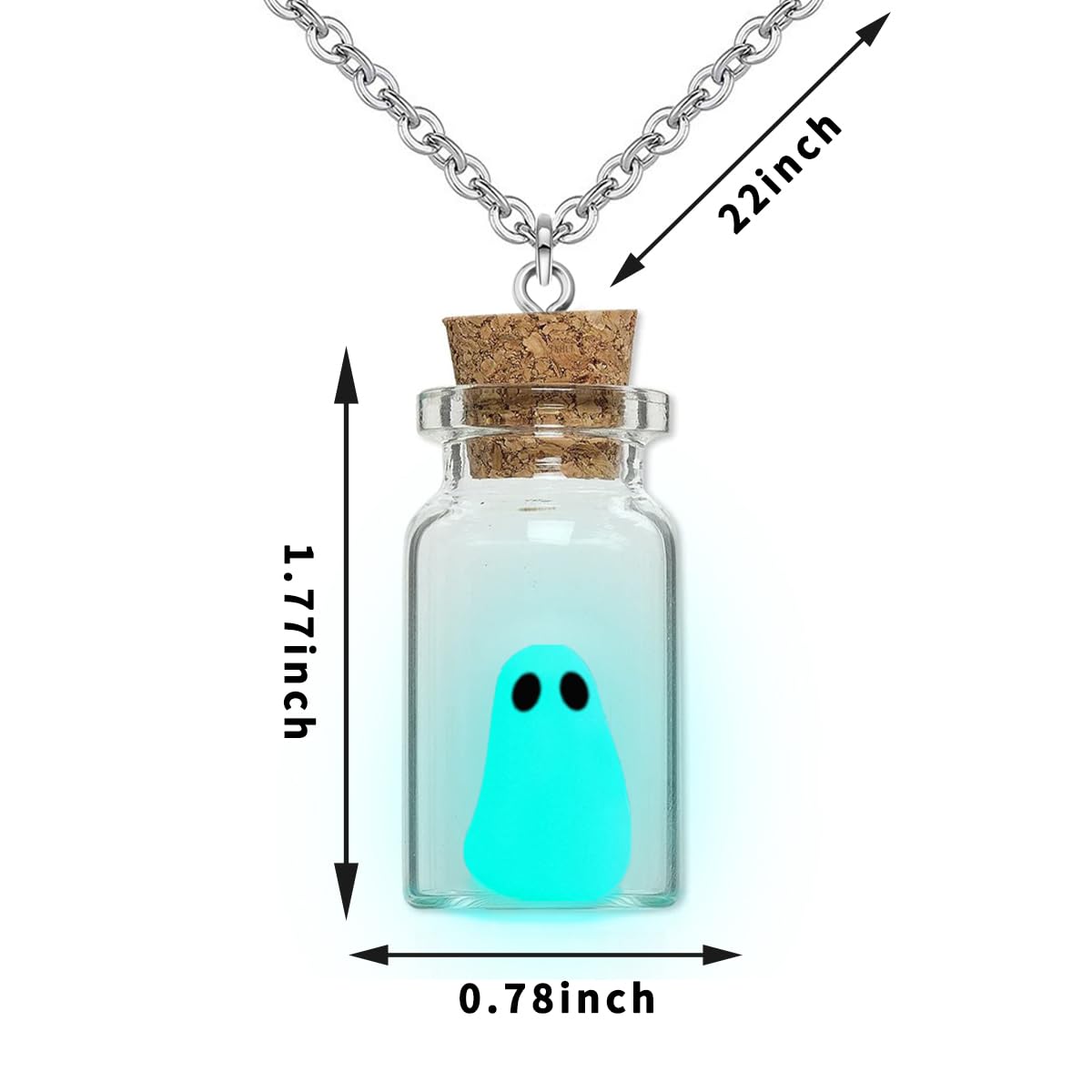 TKHLT Ghost Necklace, (Blue) The Adopt A Ghost in A Bottle Pendant Necklace Halloween Jewelry for Women and Men
