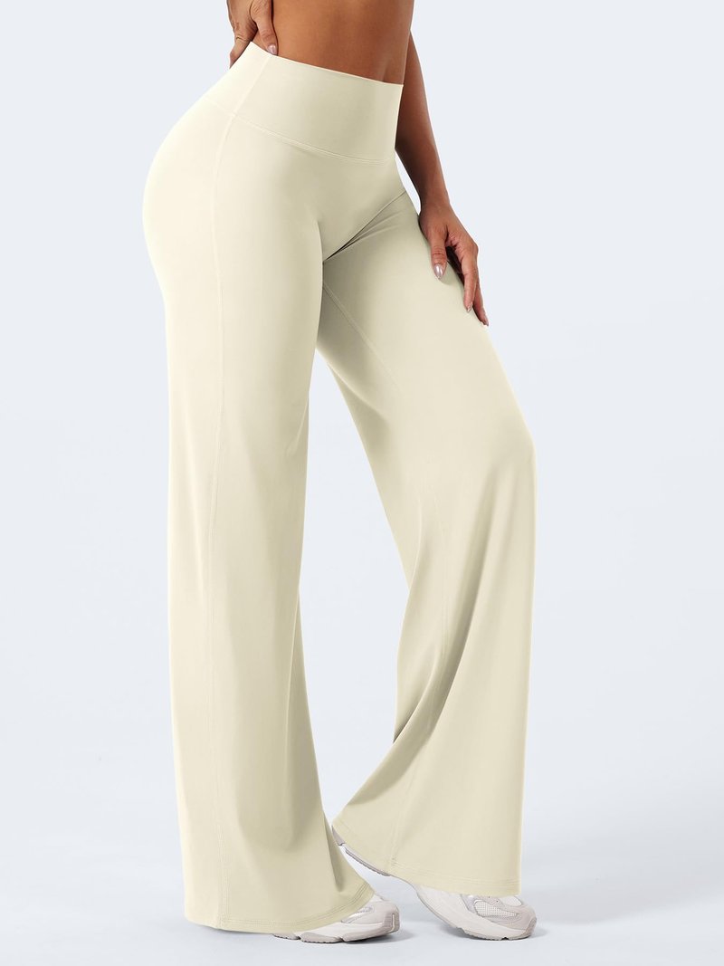 YEOREO Workout Leggings Womens No Front Seam Straight Leggings 33" Thin Fleece High Waist Buttery Eddiy Gym Yoga Pants Apricot White S