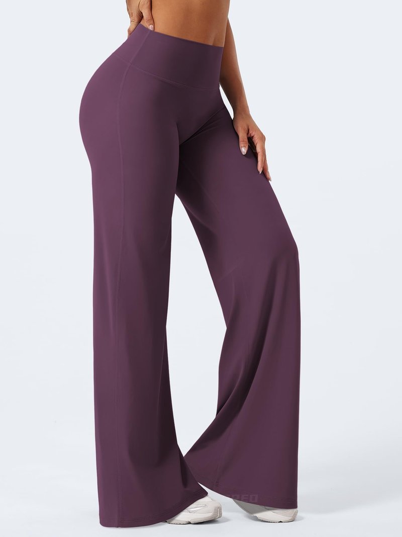 YEOREO Workout Leggings Womens No Front Seam Straight Leggings 35" High Waist Buttery Eddiy Gym Yoga Pants Black Berry Purple XS