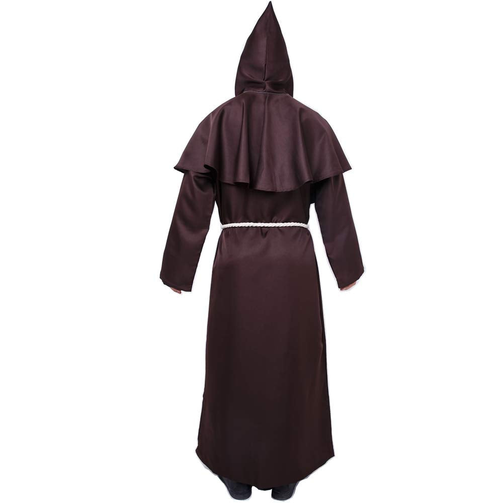 Myir JUN Monk Robe Medieval Friar Monk Priest Hooded Robe Cloak Halloween Tunic Hooded Uniform Monk Costume Cosplay Costume