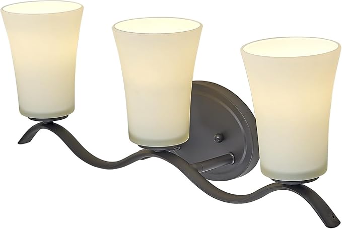 3 Light Bathroom Vanity Light Fixture, Oil Rubbed Bronze Vanity Light Fixtures with Milky White Glass Shade, Modern Bathroom Wall Sconces Lights Over Mirror