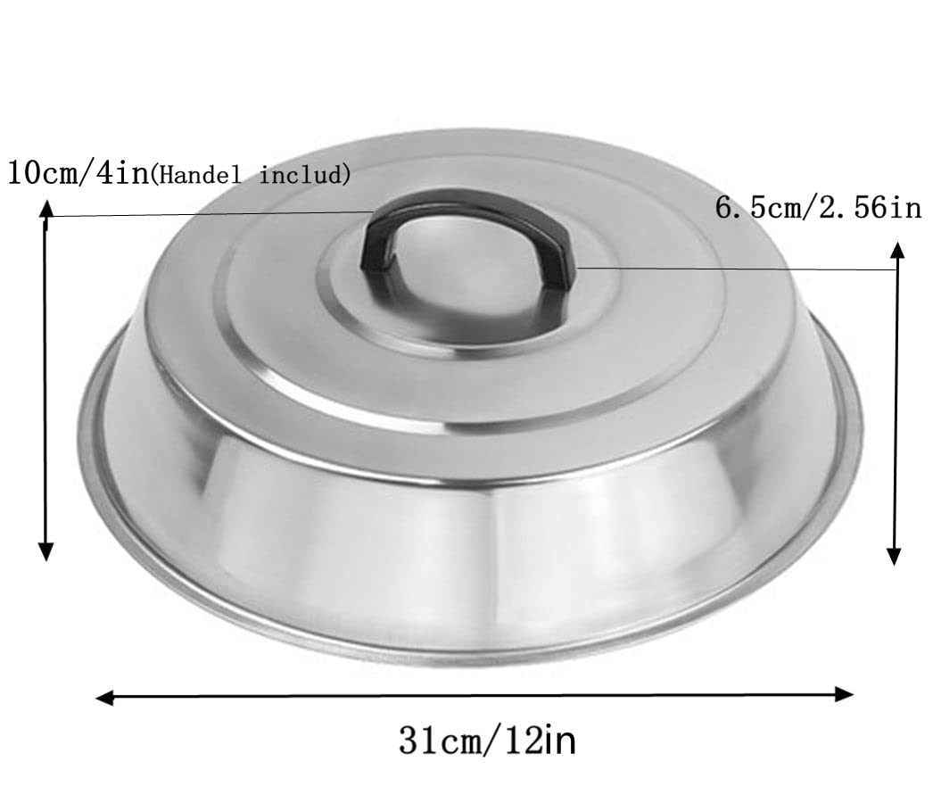 12 Inch Heavy Duty Cheese Melting Dome Wok Lids - Stainless Steel Griddle Grill Accessories - Durable Round Basting, Steaming Cover - Heat Resistant Handle for Flat Top Griddle Grill- 2 Domes