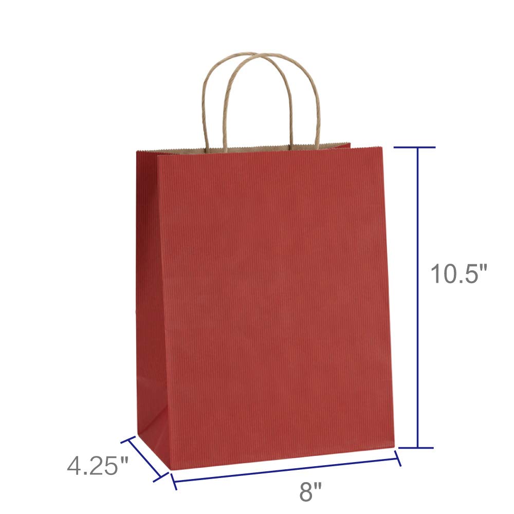 BagDream Gift Bags 8x4.25x10.5 Inches 25Pcs Red Kraft Paper Gift Bags with Handles Bulk, for Retail, Merchandise, Shopping, Recycled Paper Sacks