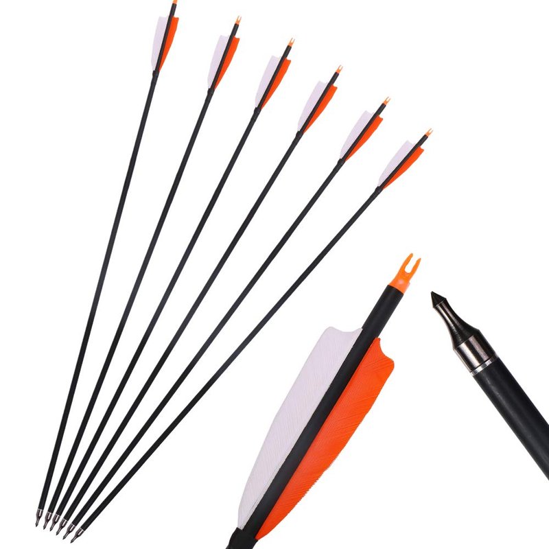 TOPARCHERY Premium 30" Carbon Hunting Arrows with Selected 4" Real Turkey Feathers Fletching and Removable Tips - 500 Spine Practice Target Arrows for Compound & Recurve Bow - 12Pcs