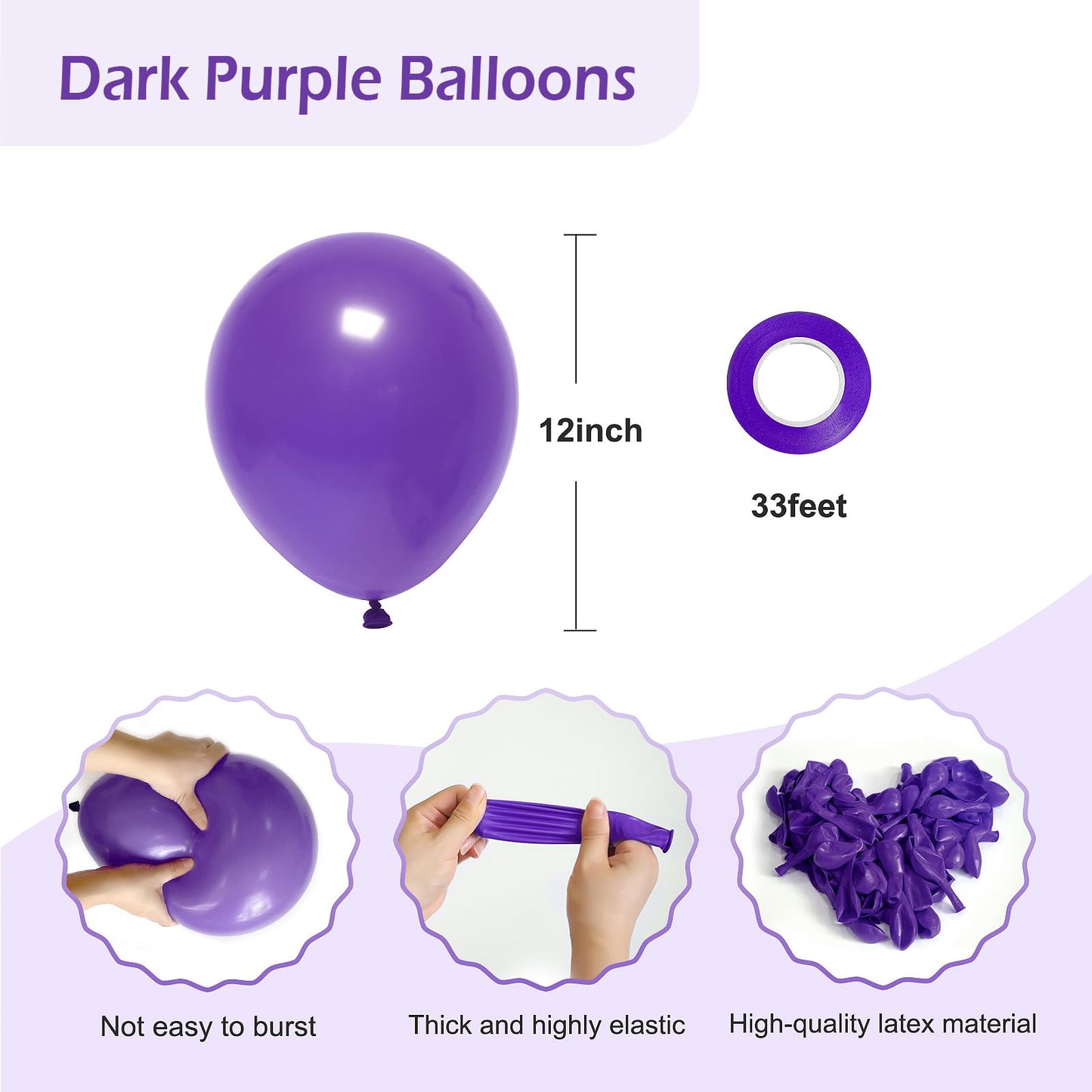 FOTIOMRG Dark Purple Balloons 12 inch, 50 Pack Deep Purple Latex Party Balloons Helium Quality for Birthday Butterfly Halloween Party Decorations (with Purple Ribbon)