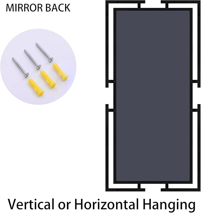 Large Mirror Wall Decor, 46.5"x23" Black Mirror with Metal Frame for Bedroom, Living Room, Tempered Mirrors for Bathroom, Horizontal/Vertical