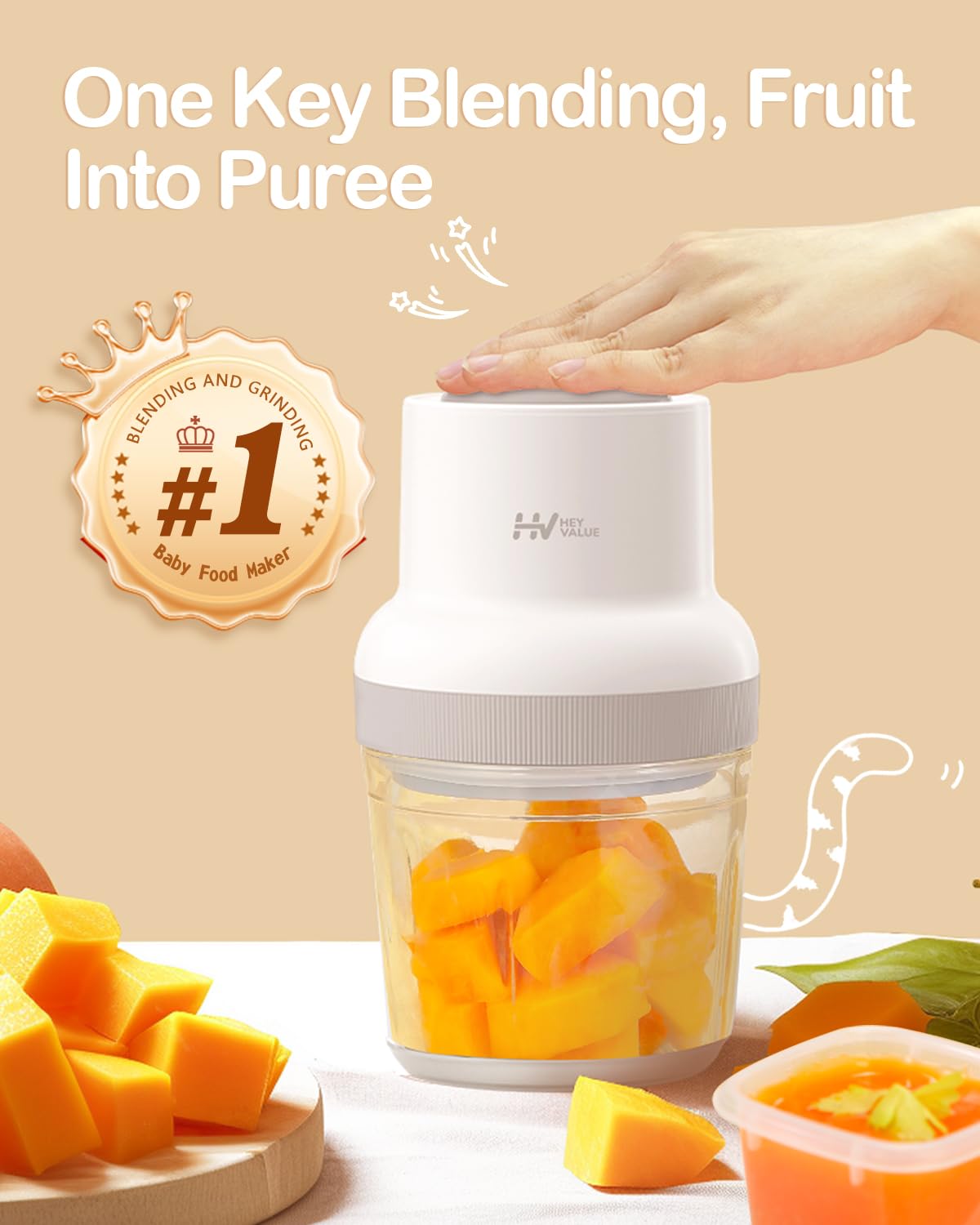 Baby Food Maker, HEYVALUE 13-in-1 Food Processor Set, Fruit, Vegatable, Meat, Baby Puree Blender with Baby Containers, Food Freezer Tray, Silicone Spoons, Spatula (Gray)