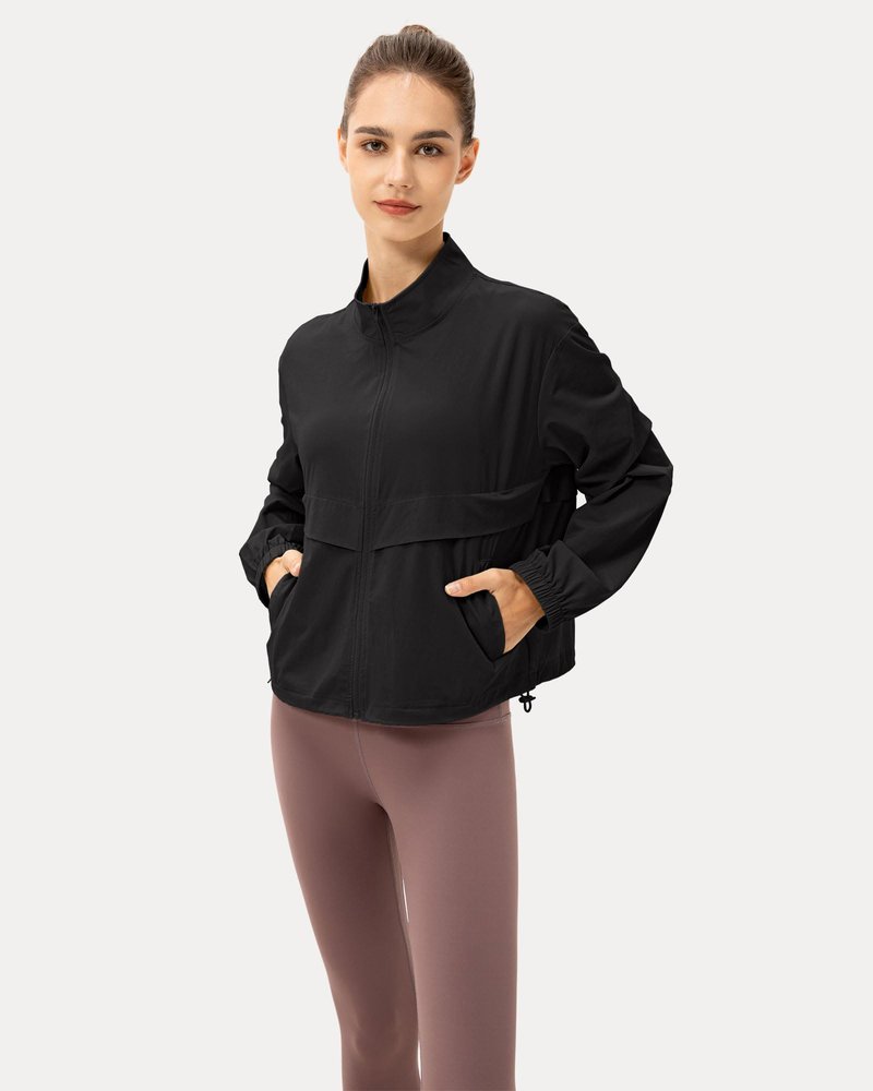 Locachy Women's Lightweight Zip Up Athletic Jacket Stand Collar Windproof Sun Protection Workout Outdoor Jacket Black S