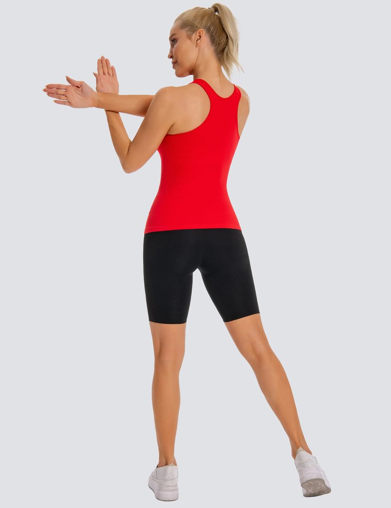 MathCat Seamless Workout Tank Top for Women with Built in Bra, Padded Racerback Ribbed Athletic Yoga Camisole Red