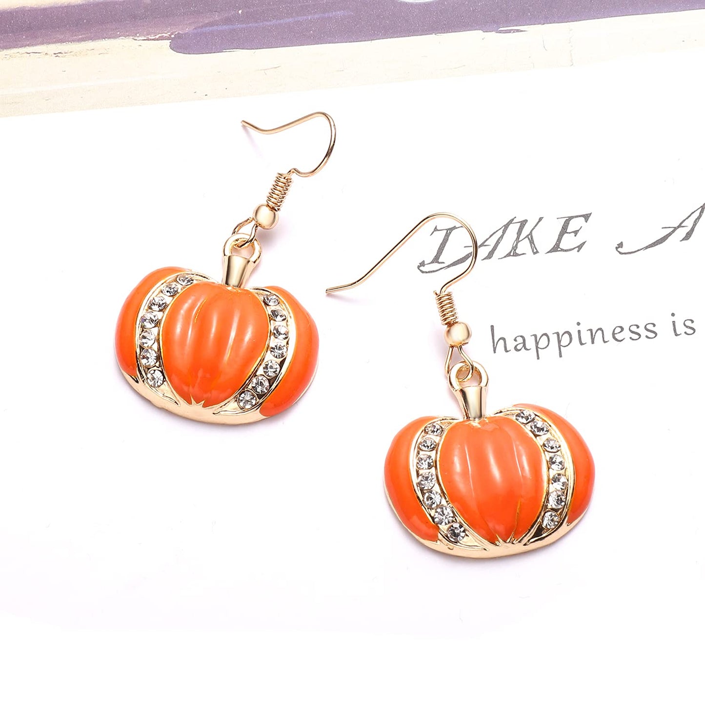 JERTOCLE Halloween Ghost Necklace Crystal Beaded BOO Pumpkin Pendant Choker Necklace with Pumpkin Drop Earrings Jewelry Set (Gold)