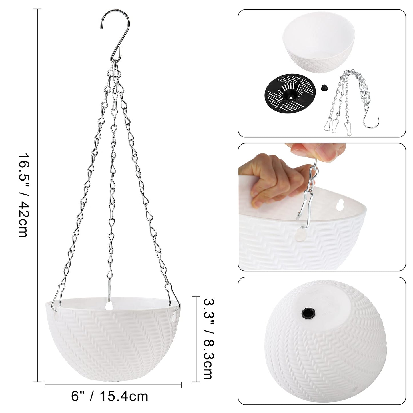 Foraineam 10 Pieces 6 Inch Hanging Planters, Garden Self-Watering Flower Plant Pot Container, Mini Succulent Planter Pots with Hanging Chain