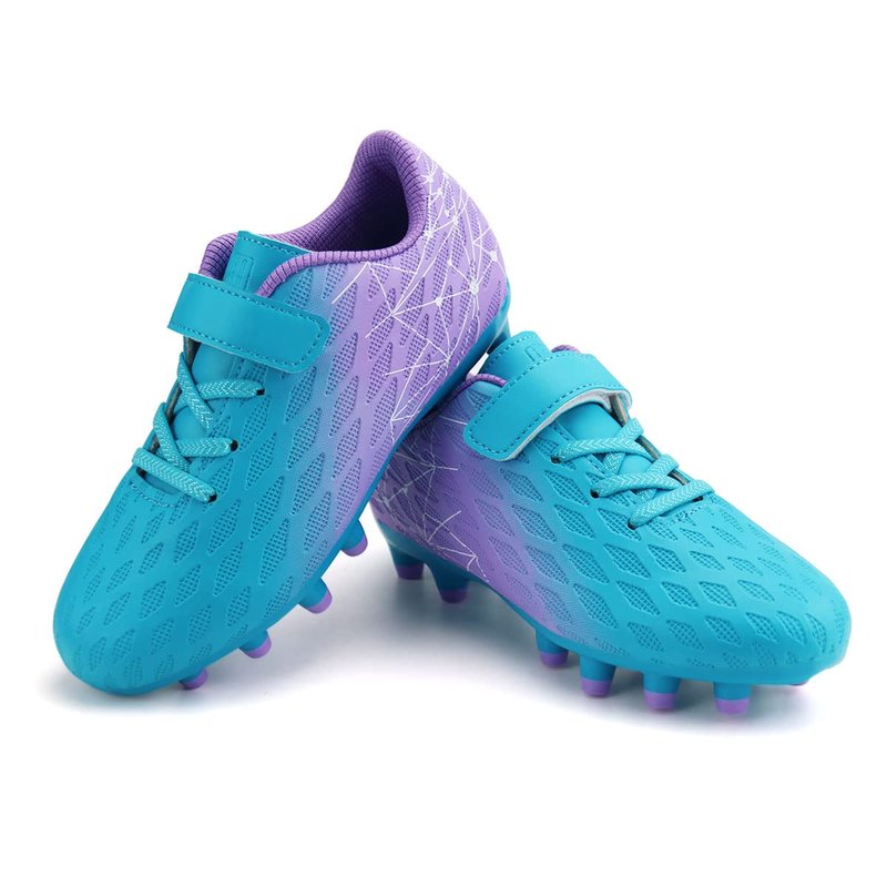 brooman Kids Firm Ground Soccer Cleats Boys Girls Athletic Outdoor Football Shoes (4,Mint Purple)