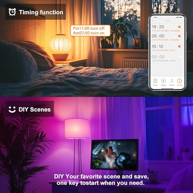 MELPO Smart RGB Light Bulbs Work with Alexa, 12W(130W Equivalent), 2700K-6000K,A19 E26 Bluetooth Color Changing Light Bulb, 16 Million Colors-DIY Flash/Fade - Timing-DIY Scenes- Music Sync (8 Pack)